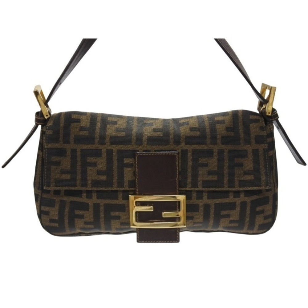 Fendi One Bucket Brown Zucca Leather Shoulder Mamma Bag Hobo Canvas